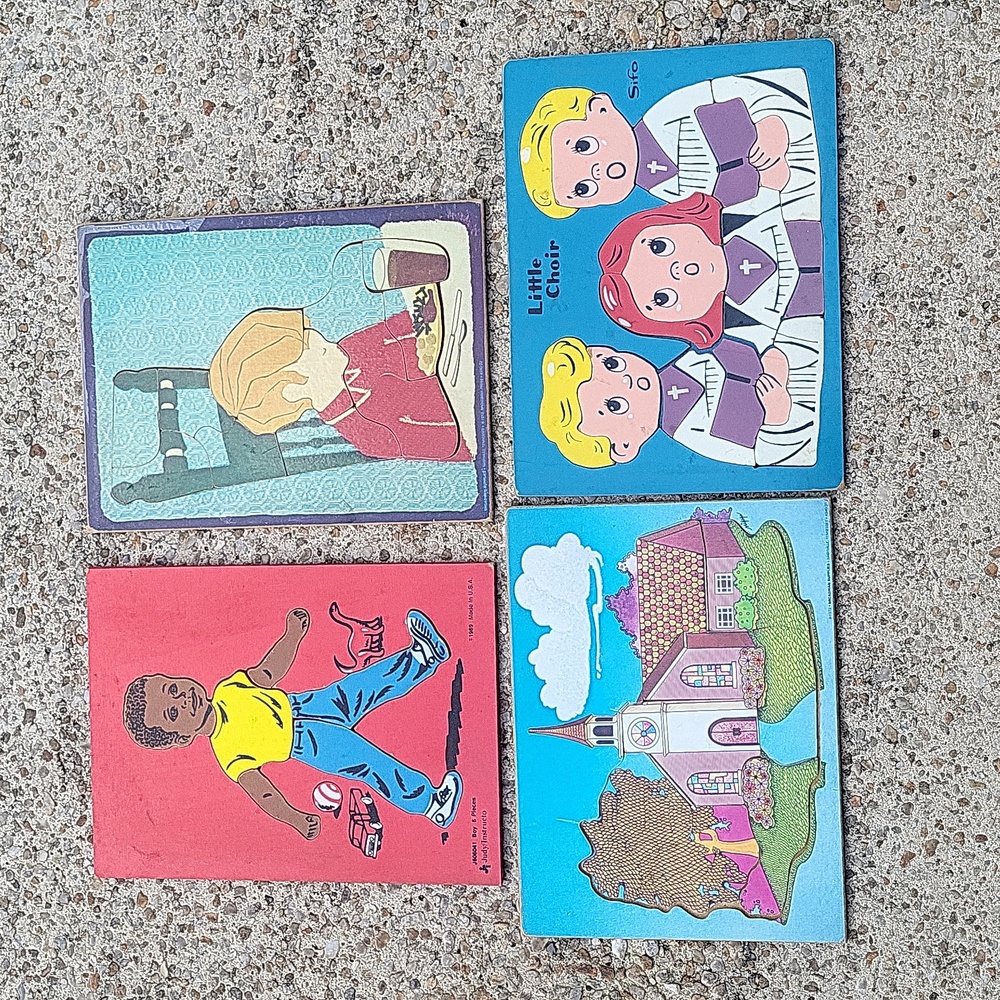4 Vintage Wooden Children's Puzzles